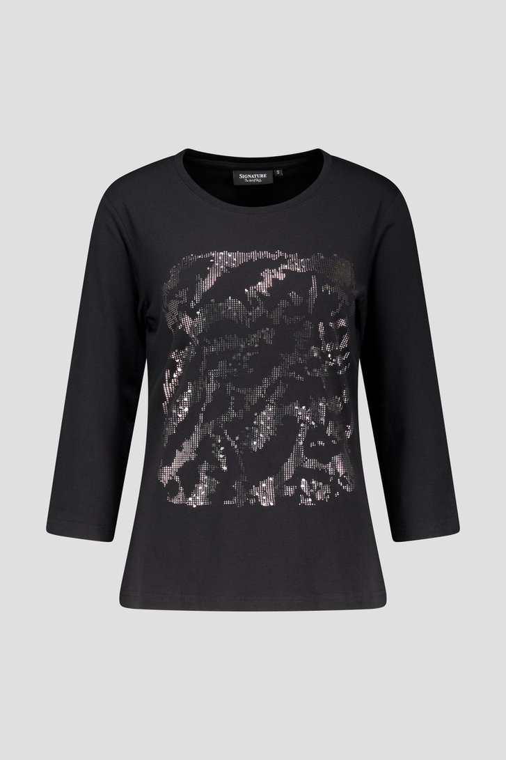 Photo produit 1 de T-shirt noir avec imprimé métallique de Signature pour Femmes