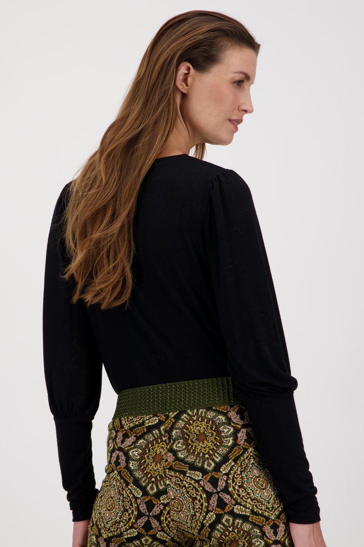 T-shirt noir fin avec manches détaillées de Geisha pour Femmes