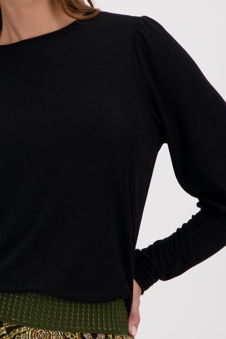 T-shirt noir fin avec manches détaillées de Geisha pour Femmes