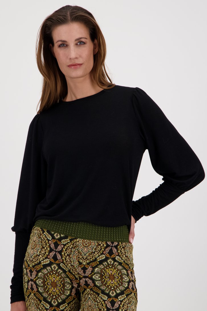 T-shirt noir fin avec manches détaillées de Geisha pour Femmes
