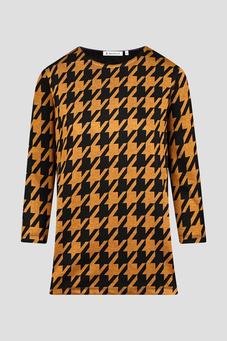 T-shirt ocre à imprimé noir	 de Bicalla pour Femmes