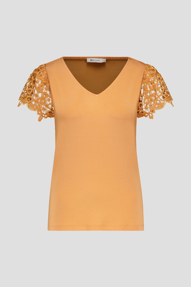 T-shirt orange à manches courtes crochetées  de D'Auvry pour Femmes