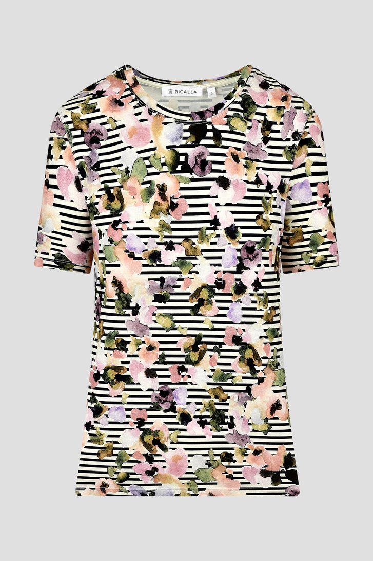 T-shirt rayé à imprimé floral  de Bicalla pour Femmes