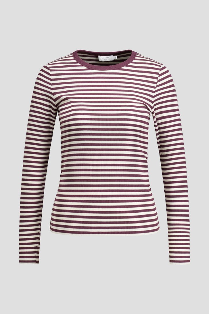 Photo produit 1 de T-shirt rayé blanc et bordeaux à manches longues de Liberty Island pour Femmes