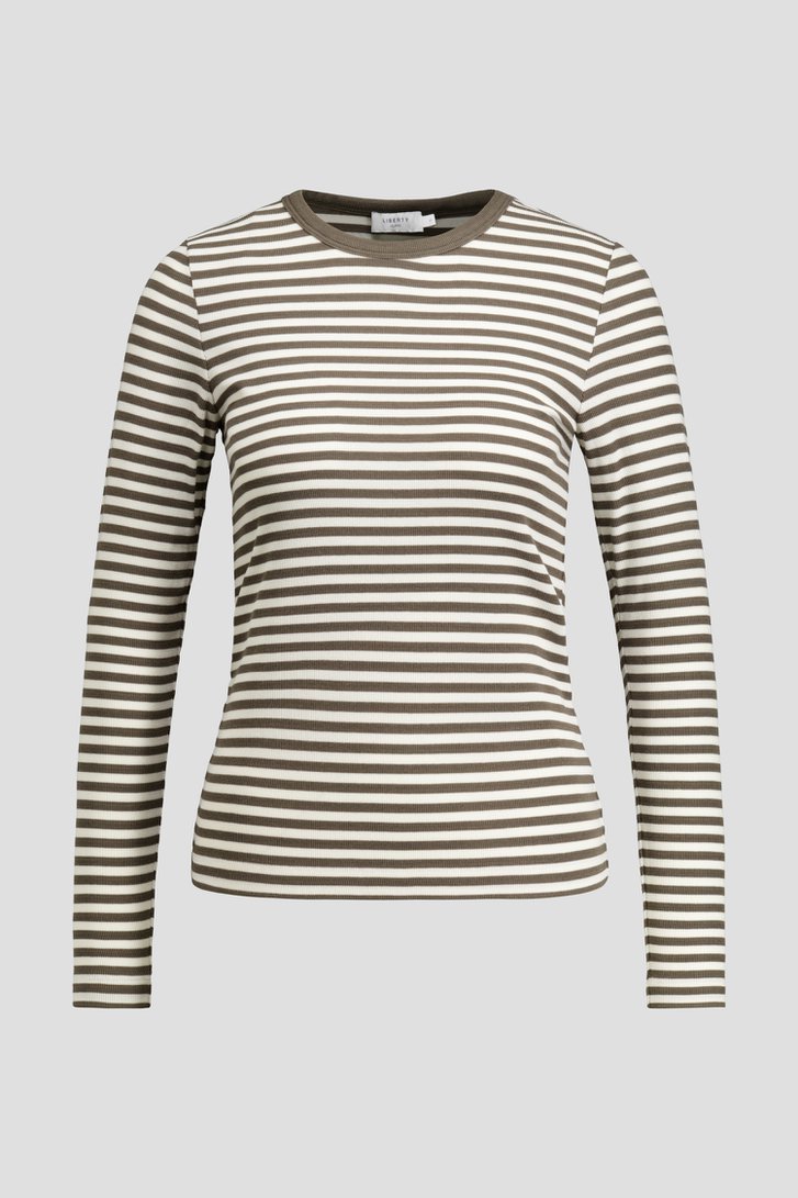 Photo produit 1 de T-shirt rayé blanc et vert foncé à manches longues de Liberty Island pour Femmes