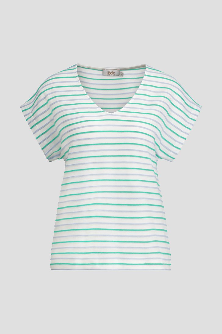 Photo produit 1 de T-shirt rayé bleu-vert de Libelle pour Femmes