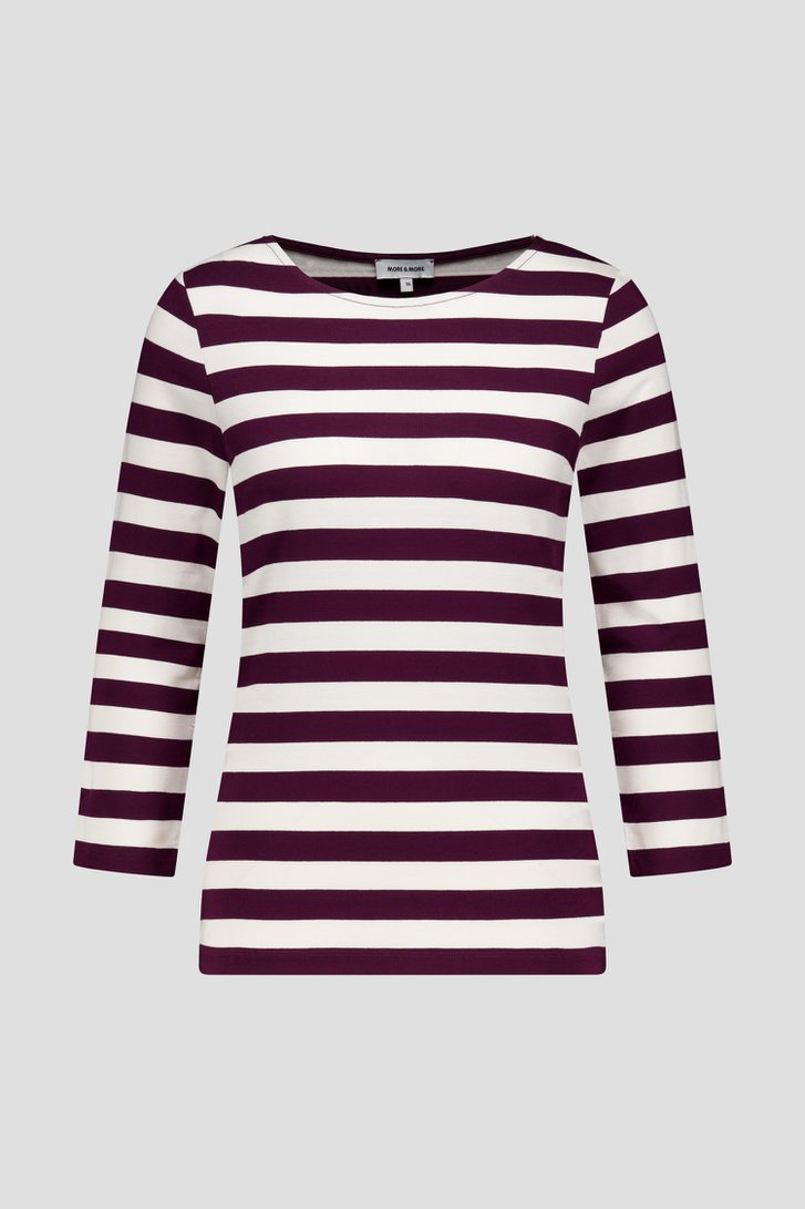 Photo produit 1 de T-shirt rayé bordeaux à manches 3/4 de More & More pour Femmes