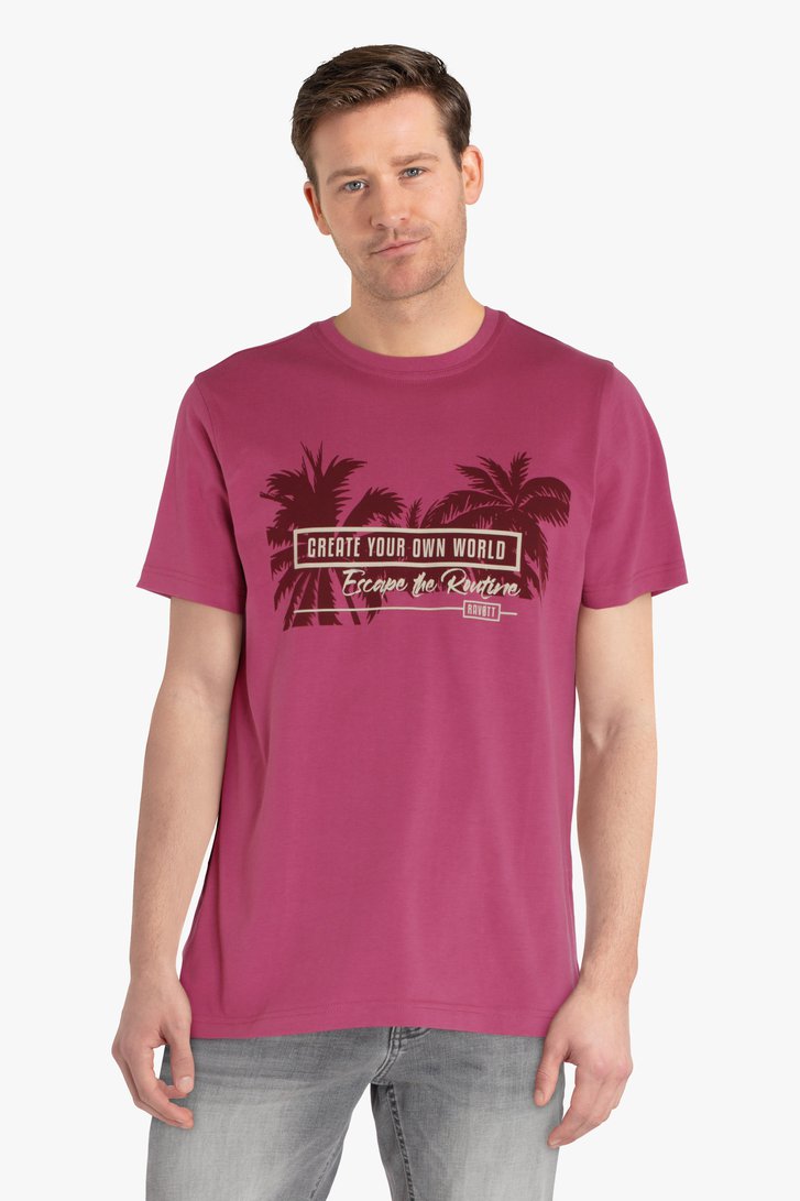 T-shirt rose à imprimé de Ravøtt pour Hommes