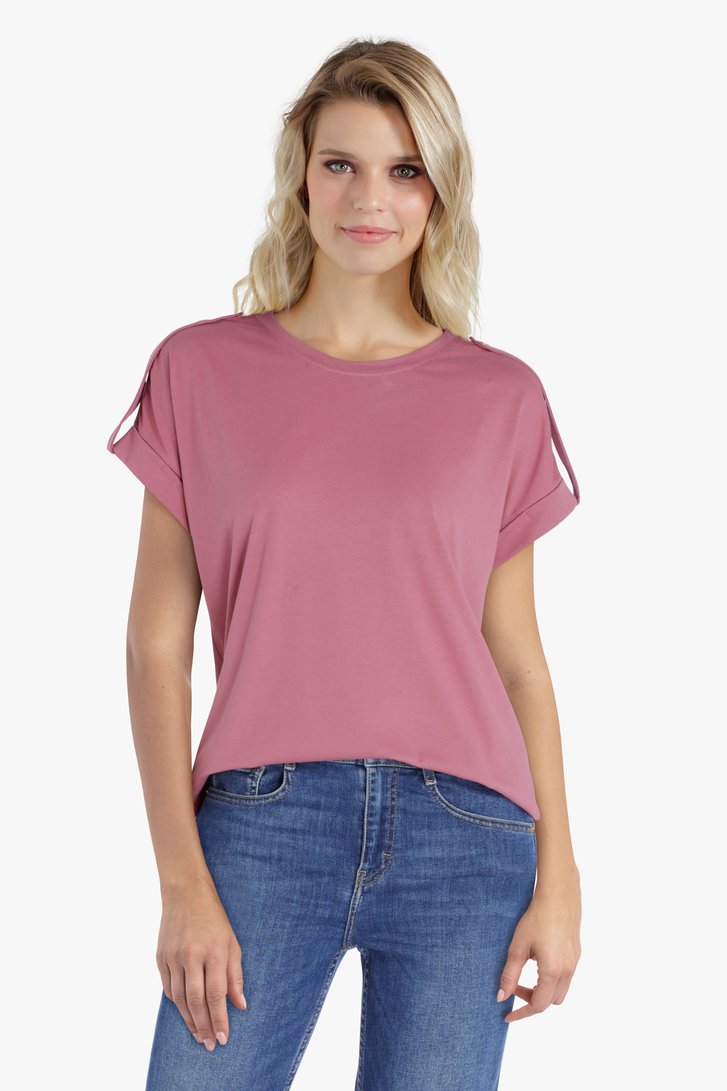 T-shirt rose avec détail sur l'épaule 