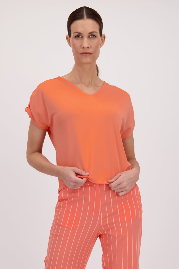 T-shirt rose corail à col V de D'Auvry pour Femmes