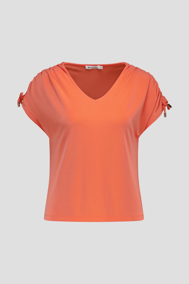 T-shirt rose corail à col V de D'Auvry pour Femmes