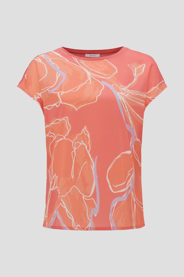 T-shirt rose corail à imprimé abstrait de Opus pour Femmes