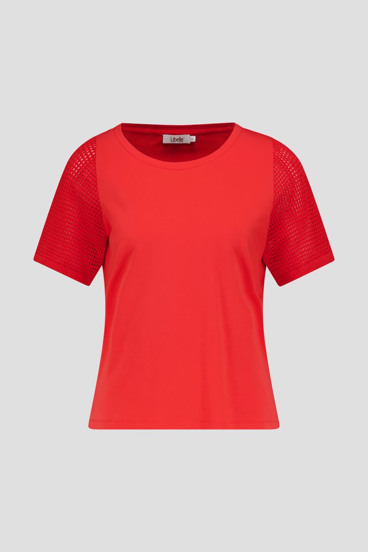 T-shirt rouge à manches crochetées de Libelle pour Femmes