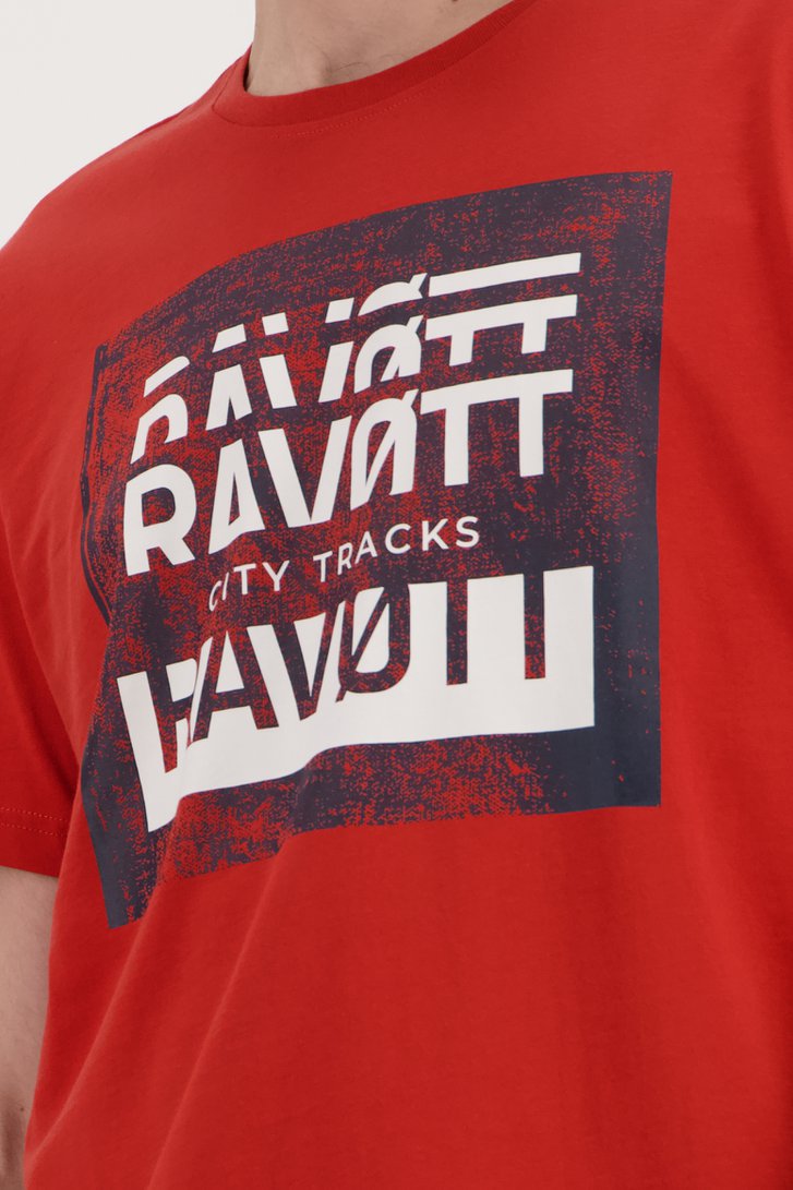 T-shirt rouge avec logo imprimé de Ravøtt pour Hommes