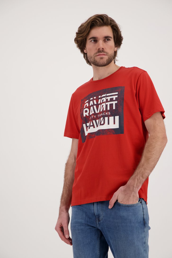 T-shirt rouge avec logo imprimé de Ravøtt pour Hommes