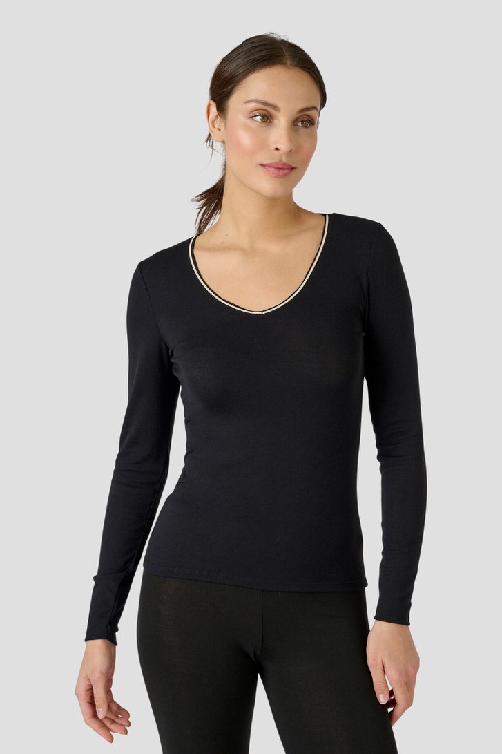 Le dos de T-shirt thermique noire à manches longues de Liberty Island pour Femmes
