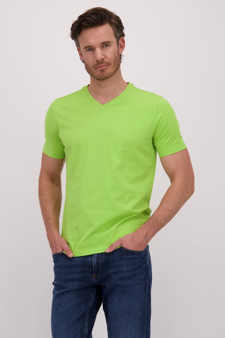 T-shirt vert à col en V de Liberty Island pour Hommes