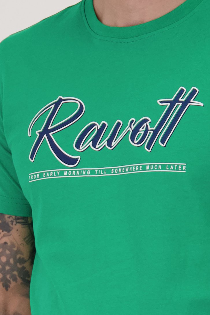 T-shirt vert à imprimé de Ravøtt pour Hommes