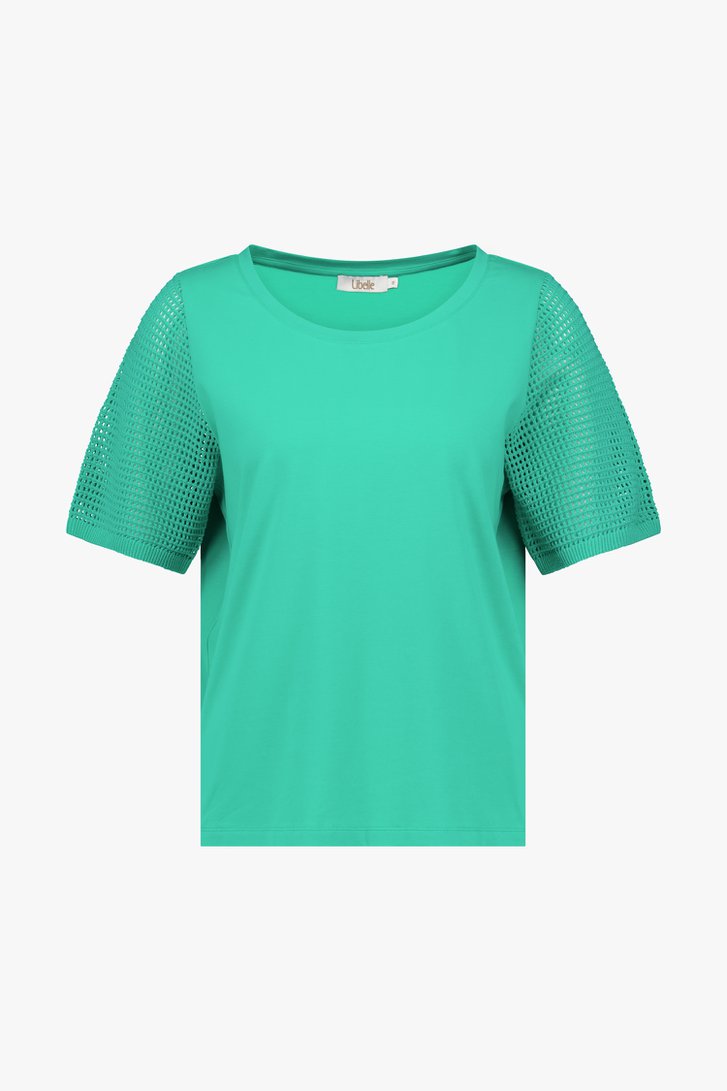 T-shirt vert à manches crochetées de Libelle pour Femmes