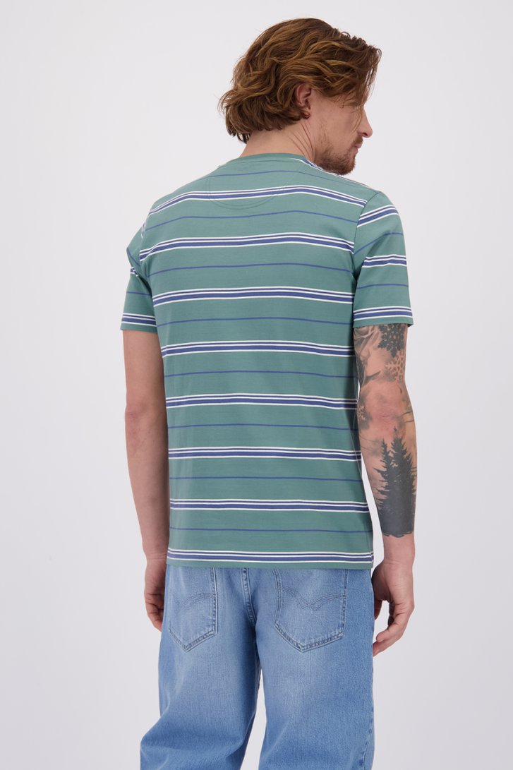 Le dos de T-shirt vert à rayures bleues de Ravøtt pour Hommes