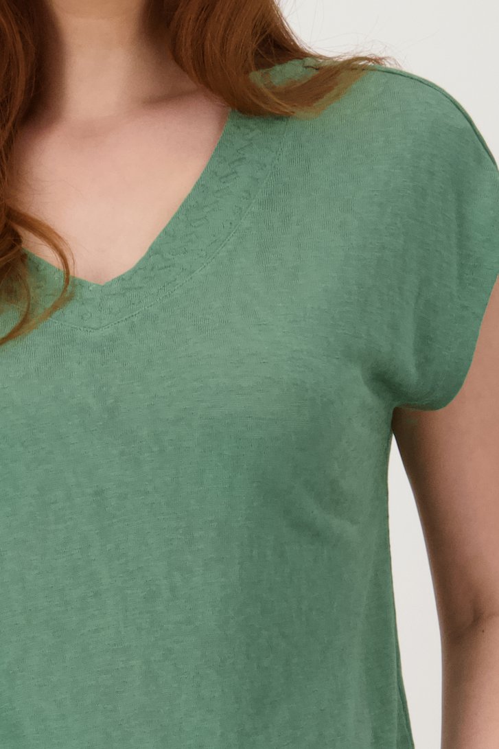 T-shirt vert avec col en V de Liberty Loving nature pour Femmes