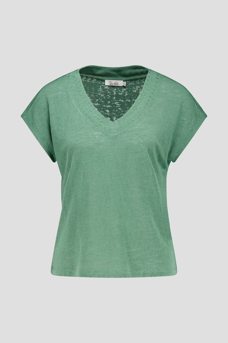 T-shirt vert avec col en V de Liberty Loving nature pour Femmes