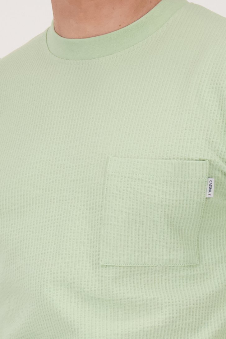 T-shirt vert clair à structure gaufrée de Casual Five pour Hommes