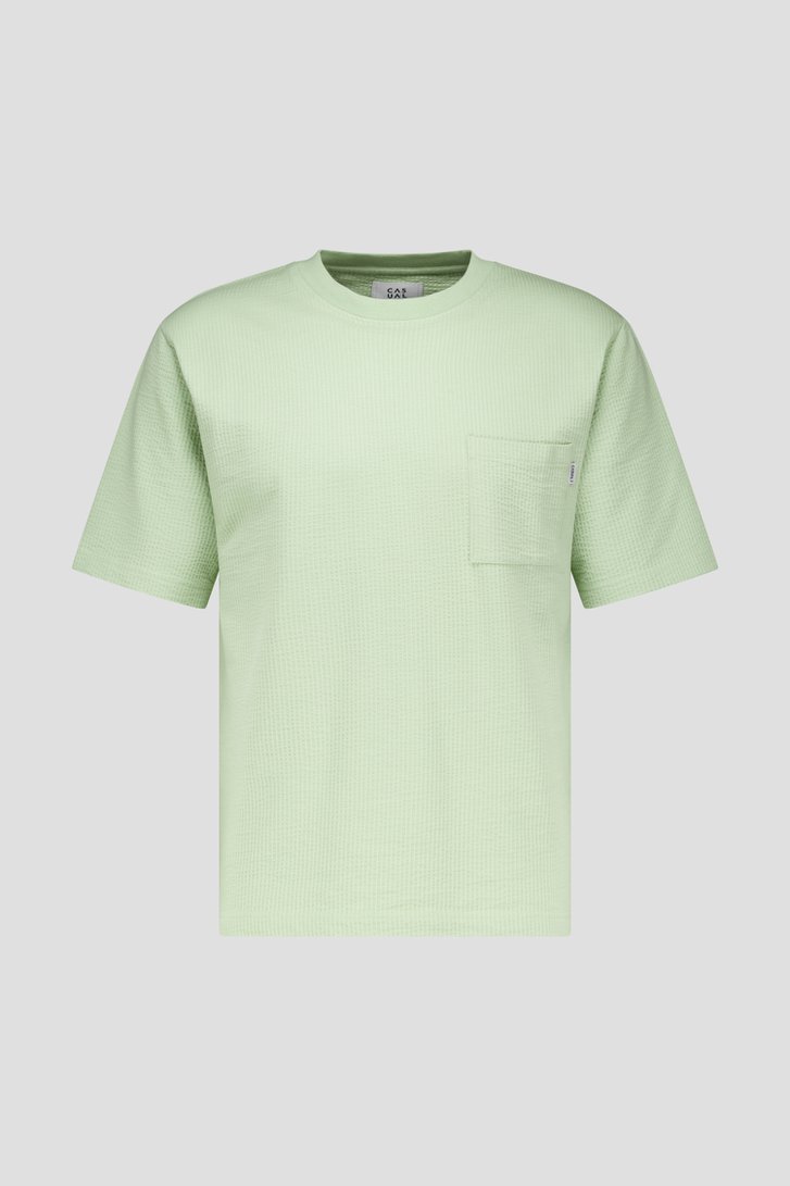 T-shirt vert clair à structure gaufrée de Casual Five pour Hommes