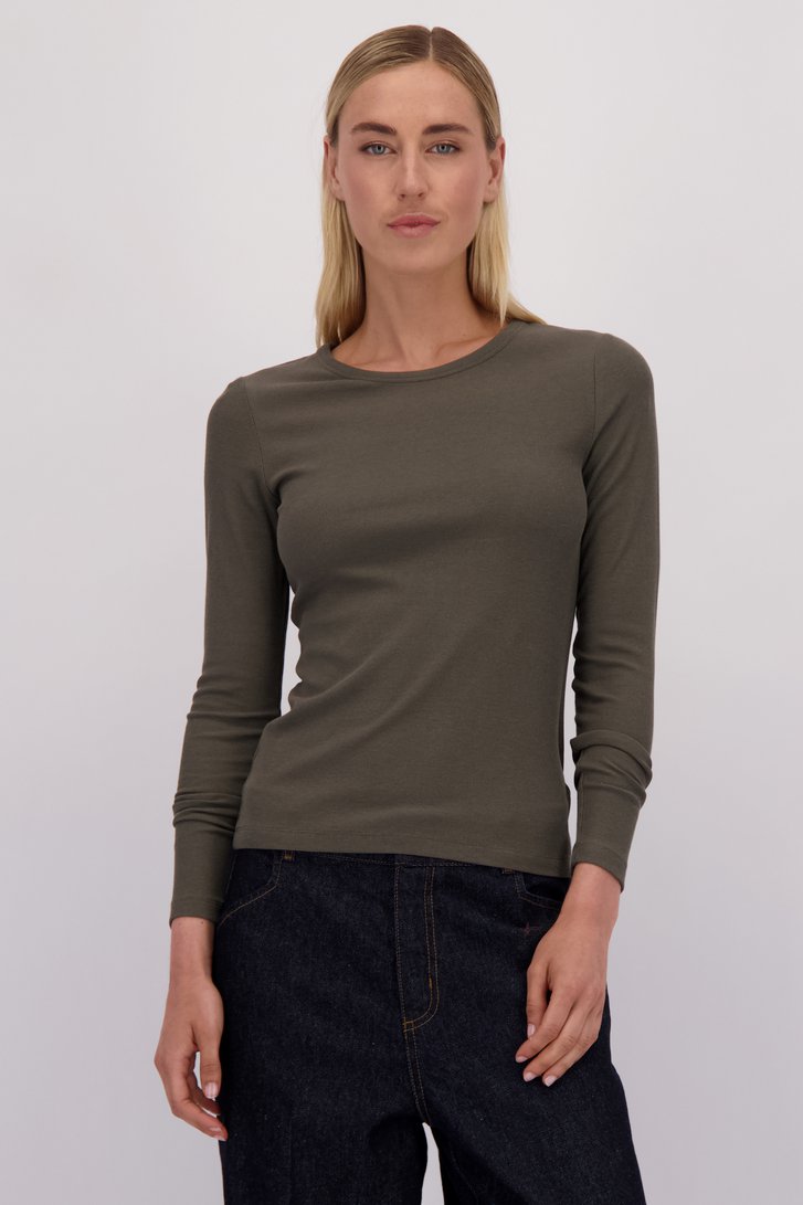 Le devant de T-shirt vert foncé à manches longues de Liberty Island pour Femmes
