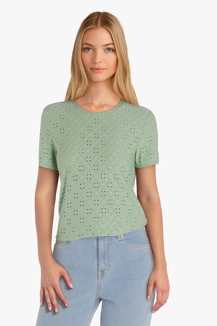 T-shirt vert menthe à imprimé floral perforé