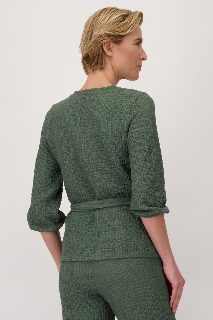 T-shirt vert olive en tissu texturé de Claude Arielle pour Femmes