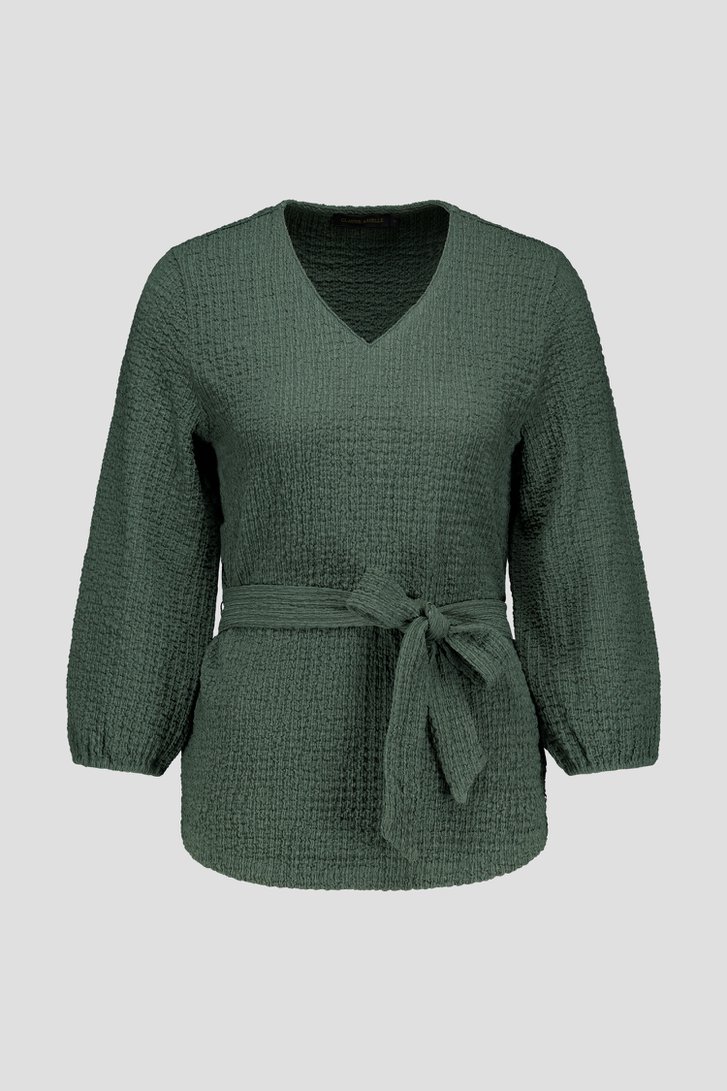 T-shirt vert olive en tissu texturé de Claude Arielle pour Femmes