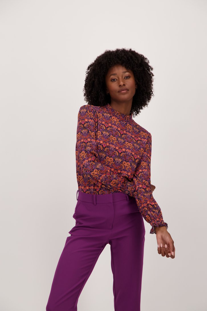 T-shirt violet-orange à motif floral fin  de Geisha pour Femmes