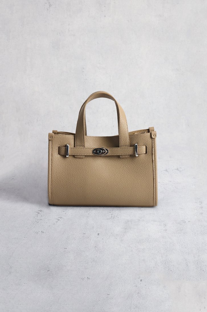 Voorkant van Taupe handtas in leather look met zilveren details door Liberty Island voor Dames
