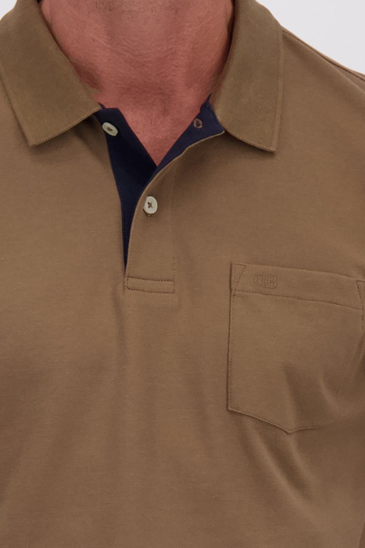 Detail van Taupe polo met lange mouwen door Dansaert Blue voor Heren
