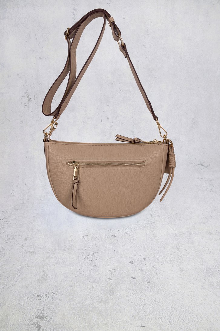 Achterkant van Taupe schoudertas met leather look door Laurent David voor Dames