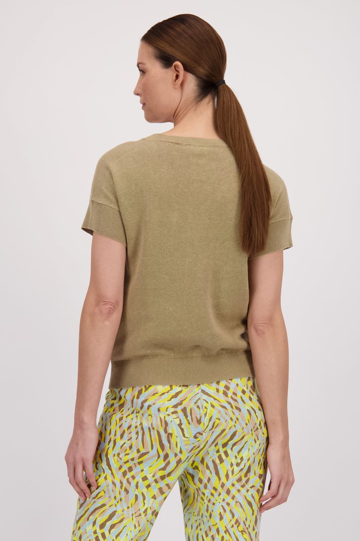 Taupe trui met korte mouwen van Barbara Lebek voor Dames