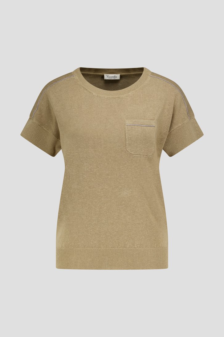 Taupe trui met korte mouwen van Barbara Lebek voor Dames