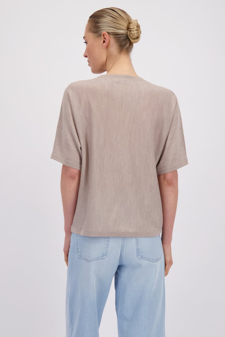 Achterkant van Taupe wollen truitje met korte mouwen door Liberty Island voor Dames