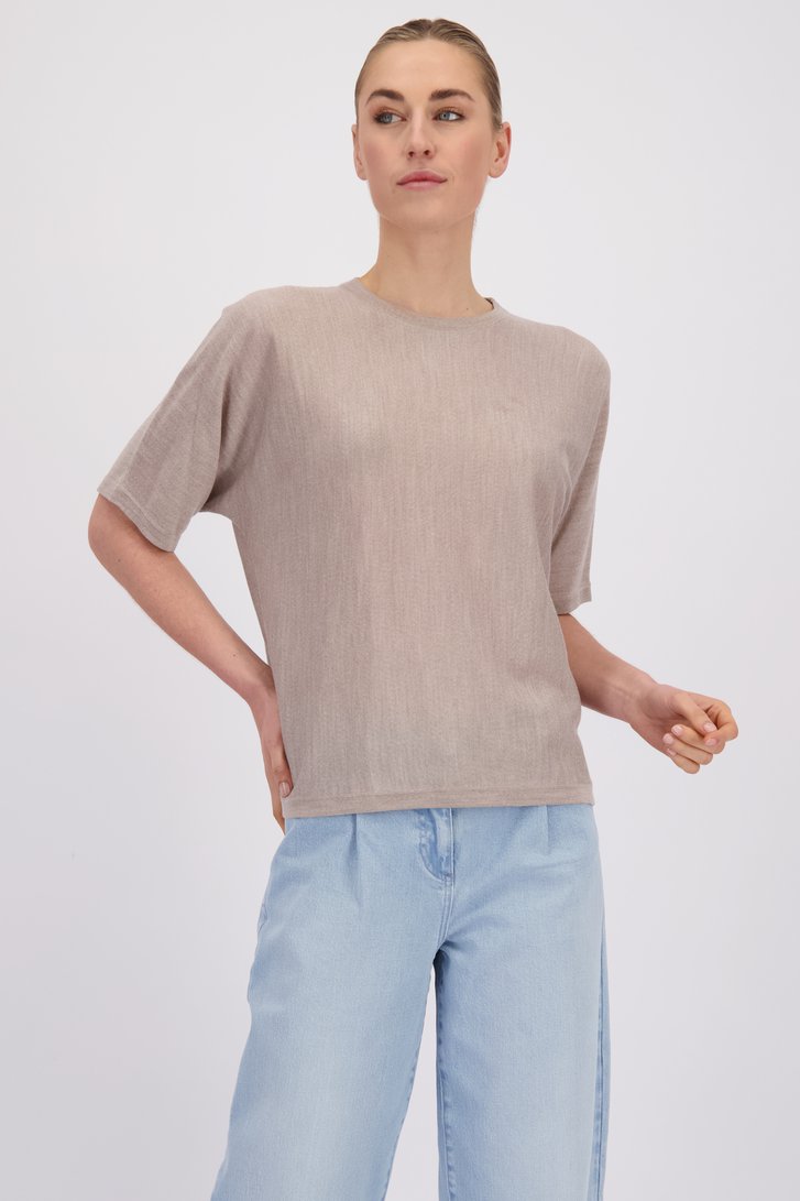 Voorkant van Taupe wollen truitje met korte mouwen door Liberty Island voor Dames