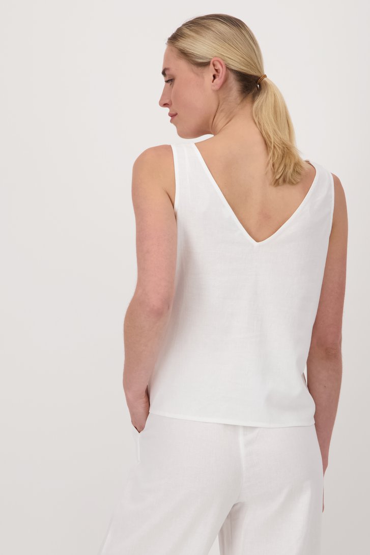 Top blanc sans manches avec col en V et dos ouvert de Liberty Island pour Femmes