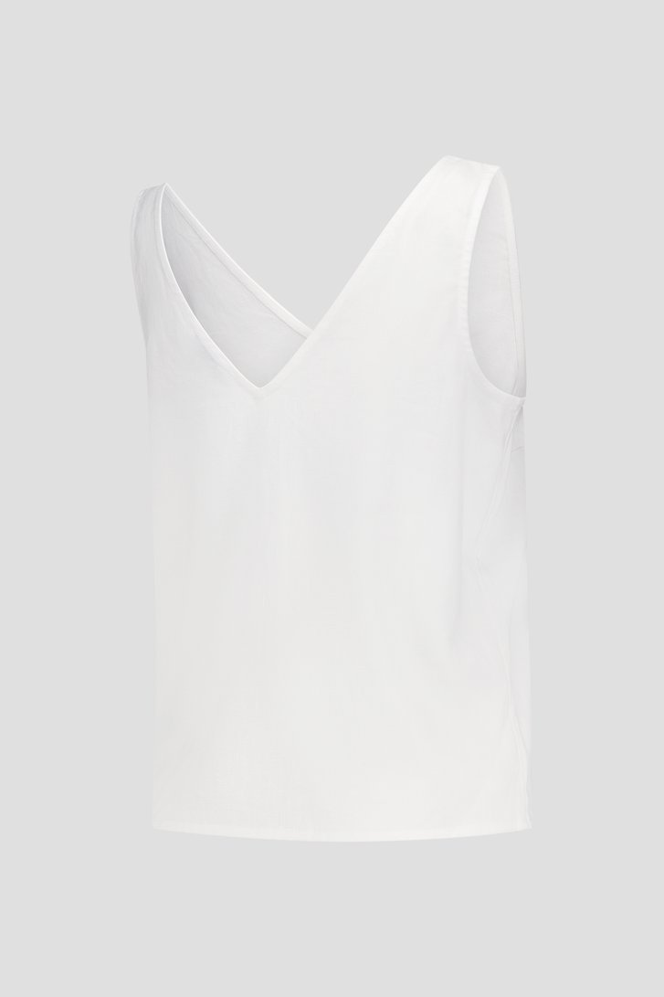 Top blanc sans manches avec col en V et dos ouvert de Liberty Island pour Femmes