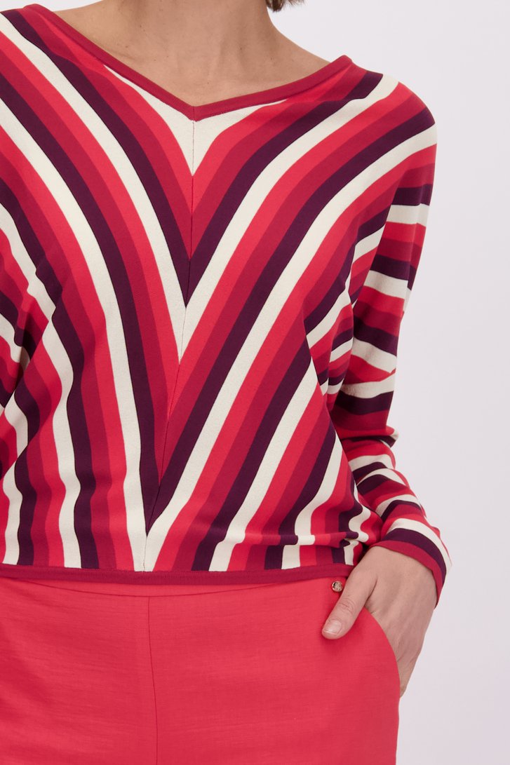 Detail van Trui met rode en bordeaux strepen door Claude Arielle voor Dames