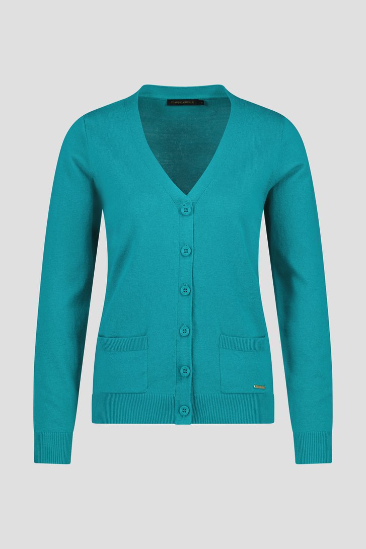 Turquoise cardigan met ton-sur-ton knopen van Claude Arielle voor Dames