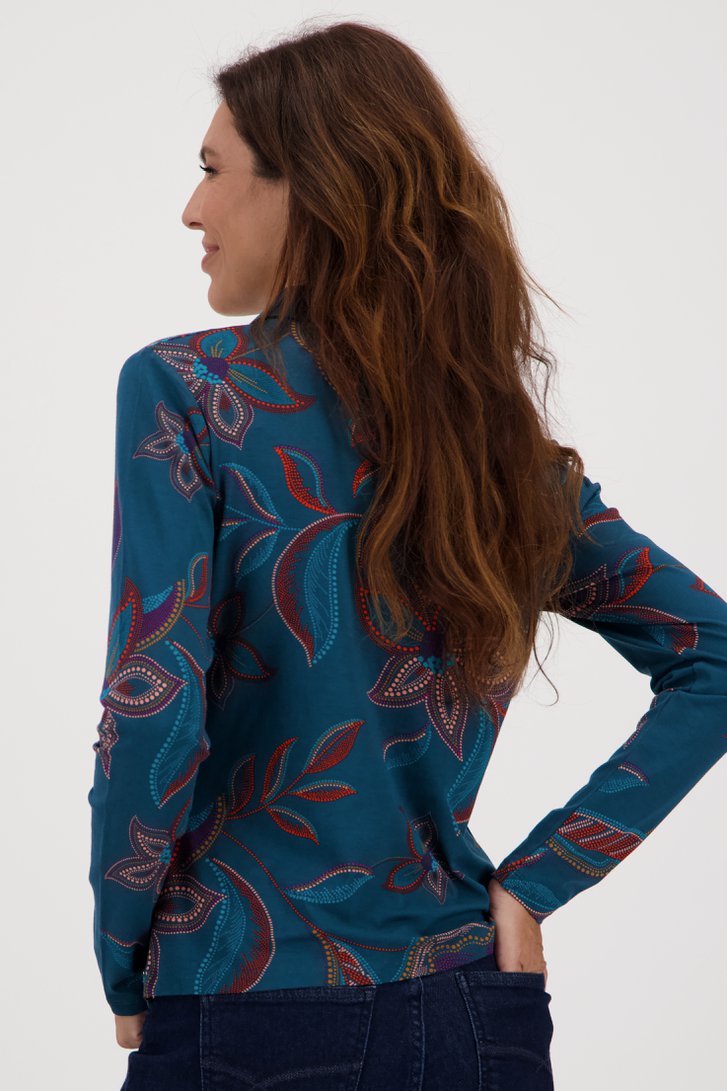 Turquoise polo met gestipte bloemenprint van Claude Arielle voor Dames