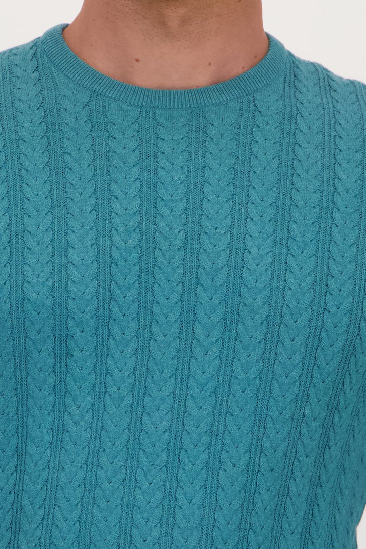 Turquoise trui met gebreid kabelmotief van Upper East voor Heren