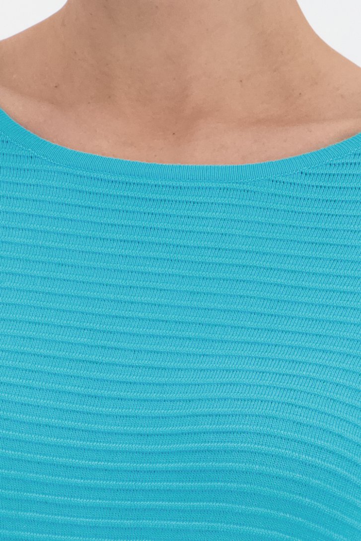 Turquoise truitje met 3/4 mouwen - geribbelde stof van Claude Arielle voor Dames