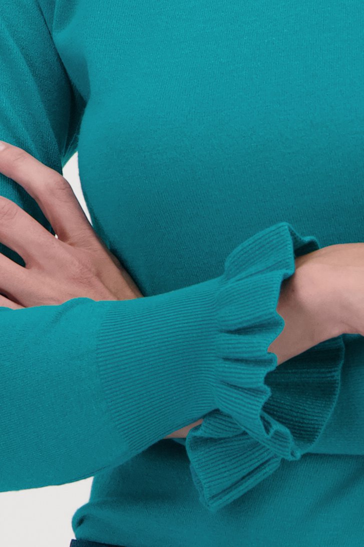 Turquoise truitje met hoge hals van Claude Arielle voor Dames