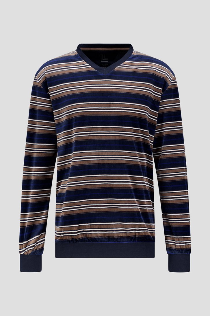Productfoto 2 van Velours blauwe pyjamaset met streepjesmotief door Liberty Island voor Heren