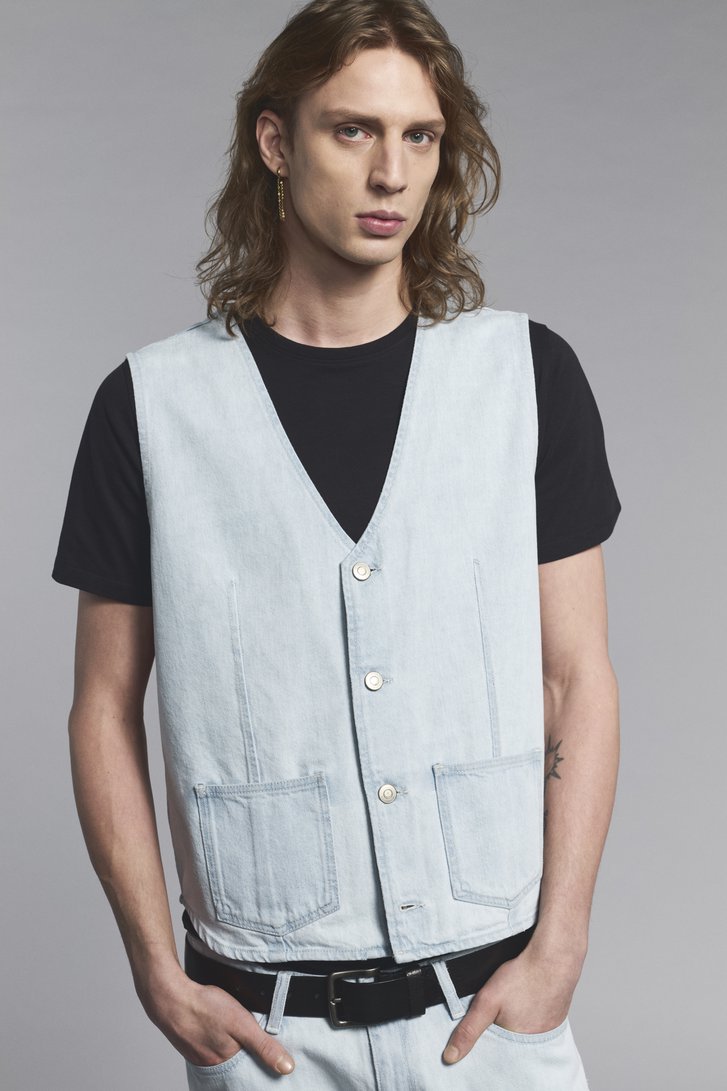 Vest en denim bleu clair sans manches - Genesis de Murielle Victorine Scherre pour Femmes
